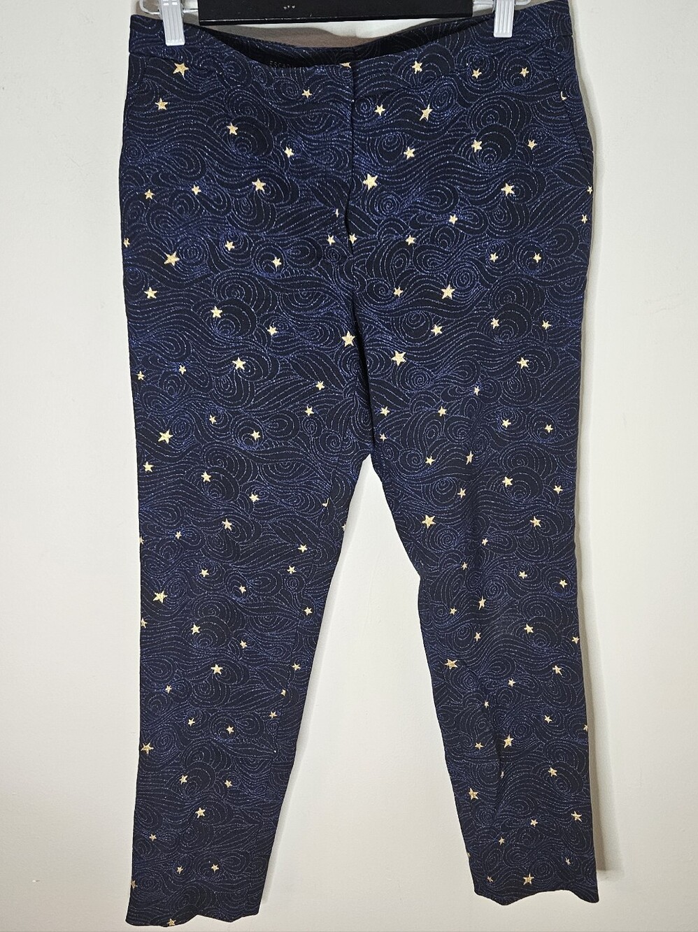 Escada Star Trouser Pants Navy Blue Embroidered Tapered Leg 40 Women's 10